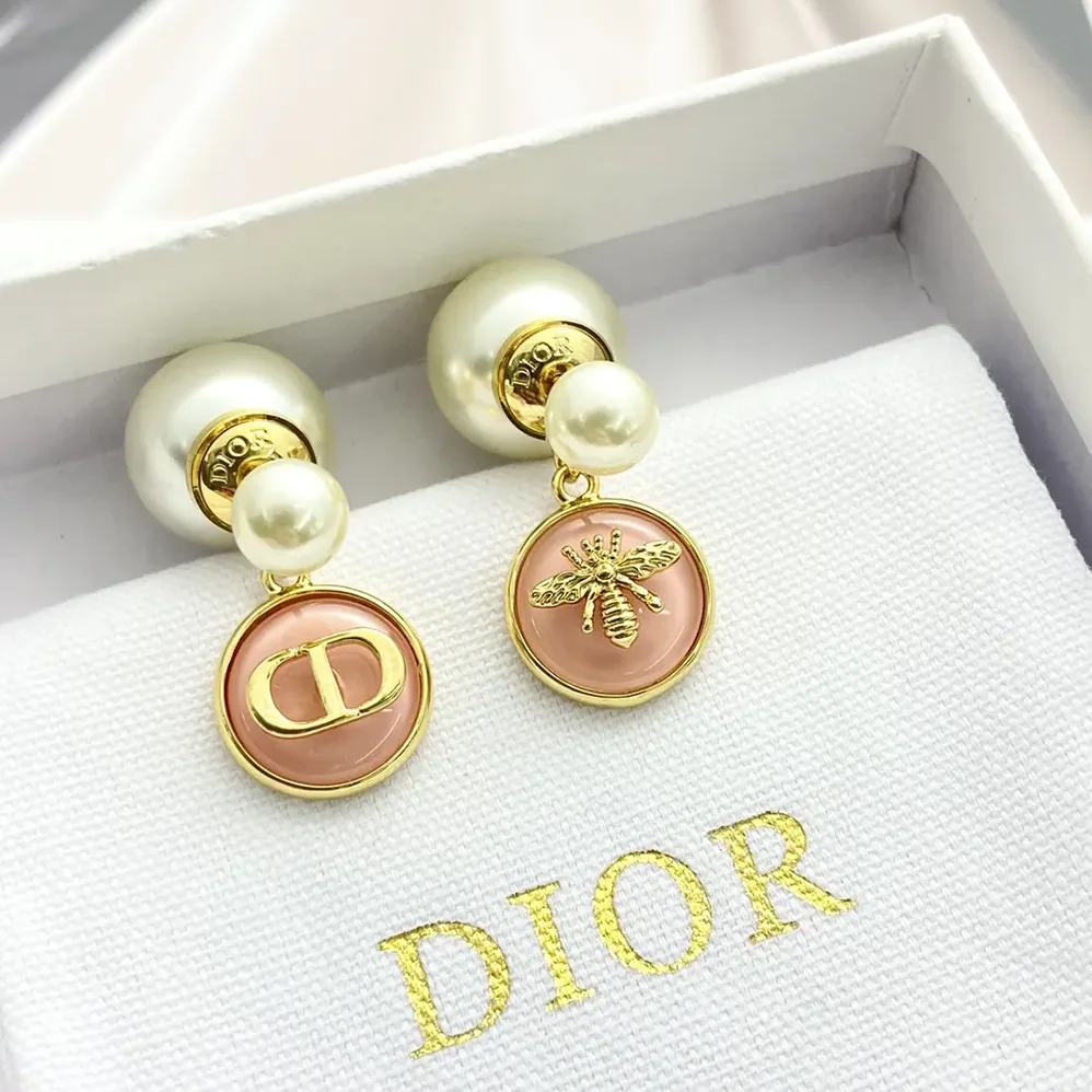 Dior Tribales Earrings Gold-Finish Metal with Hydrangea Pink Transparent Resin for Women Dior Tribales Earrings Gold-Finish Metal with Hydrangea Pink Transparent Resin for Women