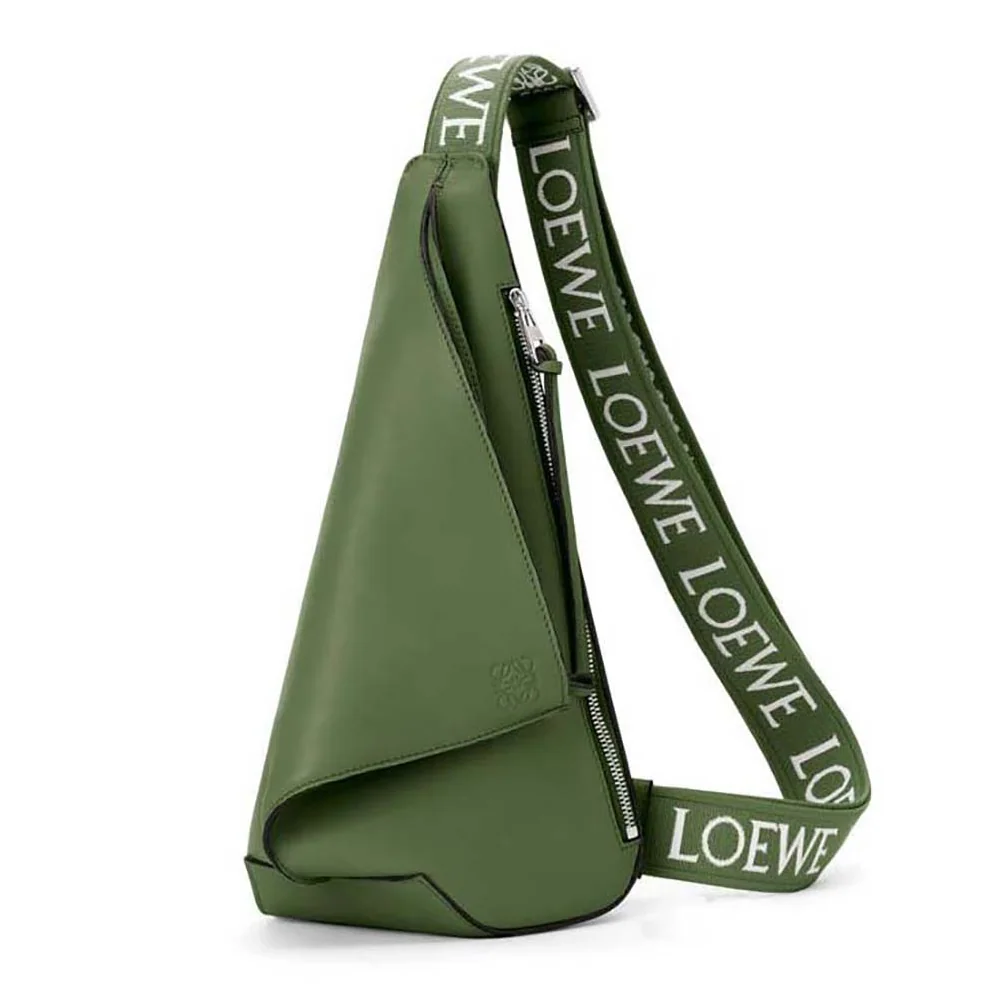 Loewe Anton Sling in Supple Smooth Calf and Jacquard for Men in Green Loewe Anton Sling in Supple Smooth Calf and Jacquard for Men in Green