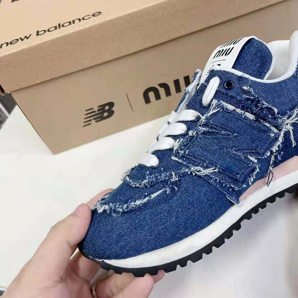 Miu Miu New Balance 574 x Miu Miu Denim Sneakers for Women in Blue Miu Miu New Balance 574 x Miu Miu Denim Sneakers for Women in Blue