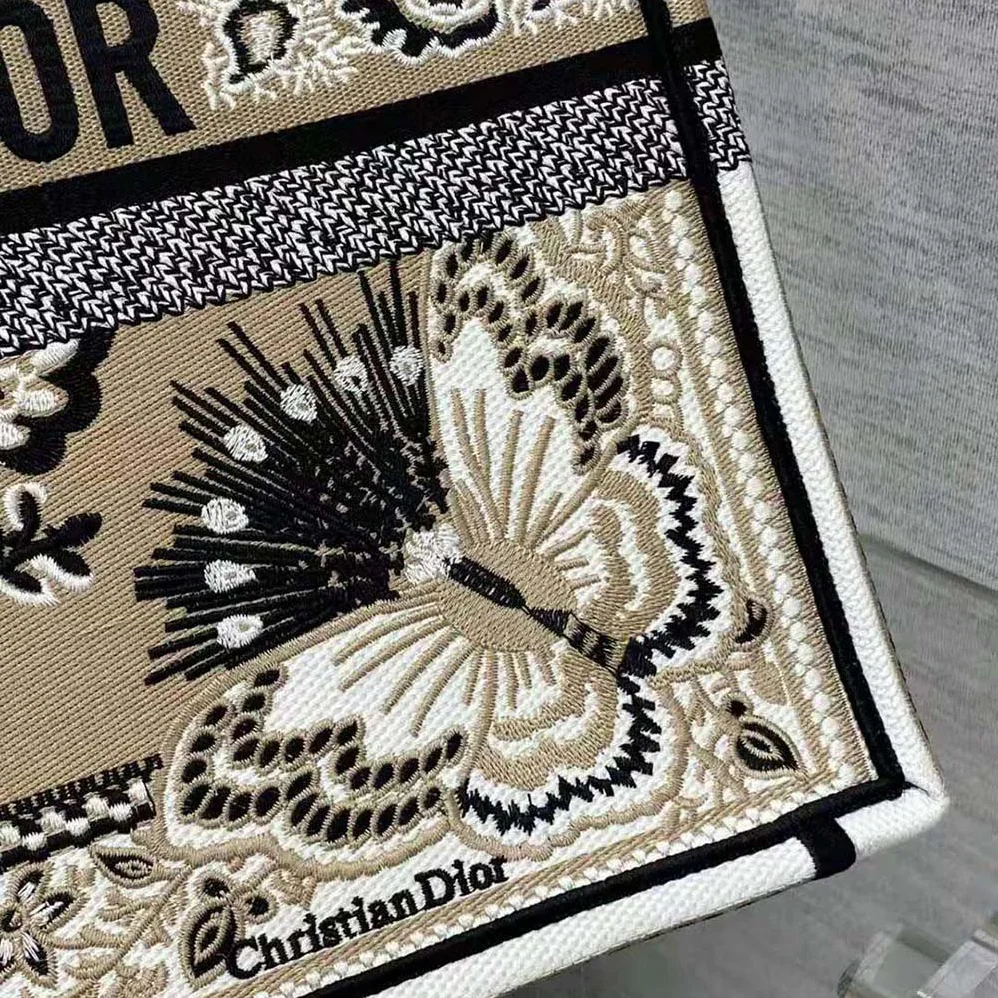 Dior Large Dior Book Tote Beige Multicolor Butterfly Bandana Embroidery for Women