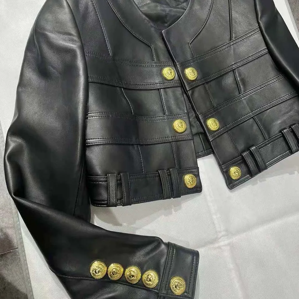 Balmain Short Soft Leather Jacket in Lambskin for Women in Black
