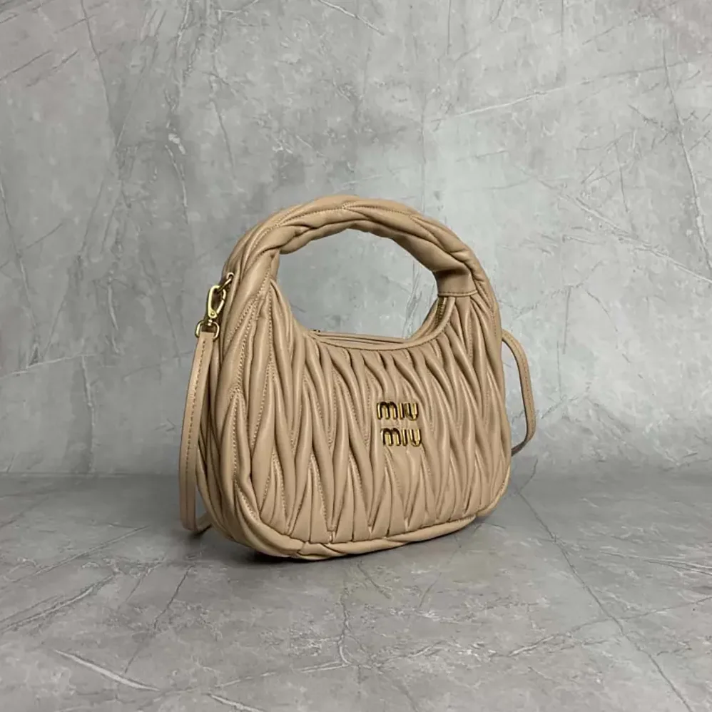 Miu Miu Wander Matelassé Nappa Leather Hobo Bag for Women in Brown Miu Miu Wander Matelassé Nappa Leather Hobo Bag for Women in Brown