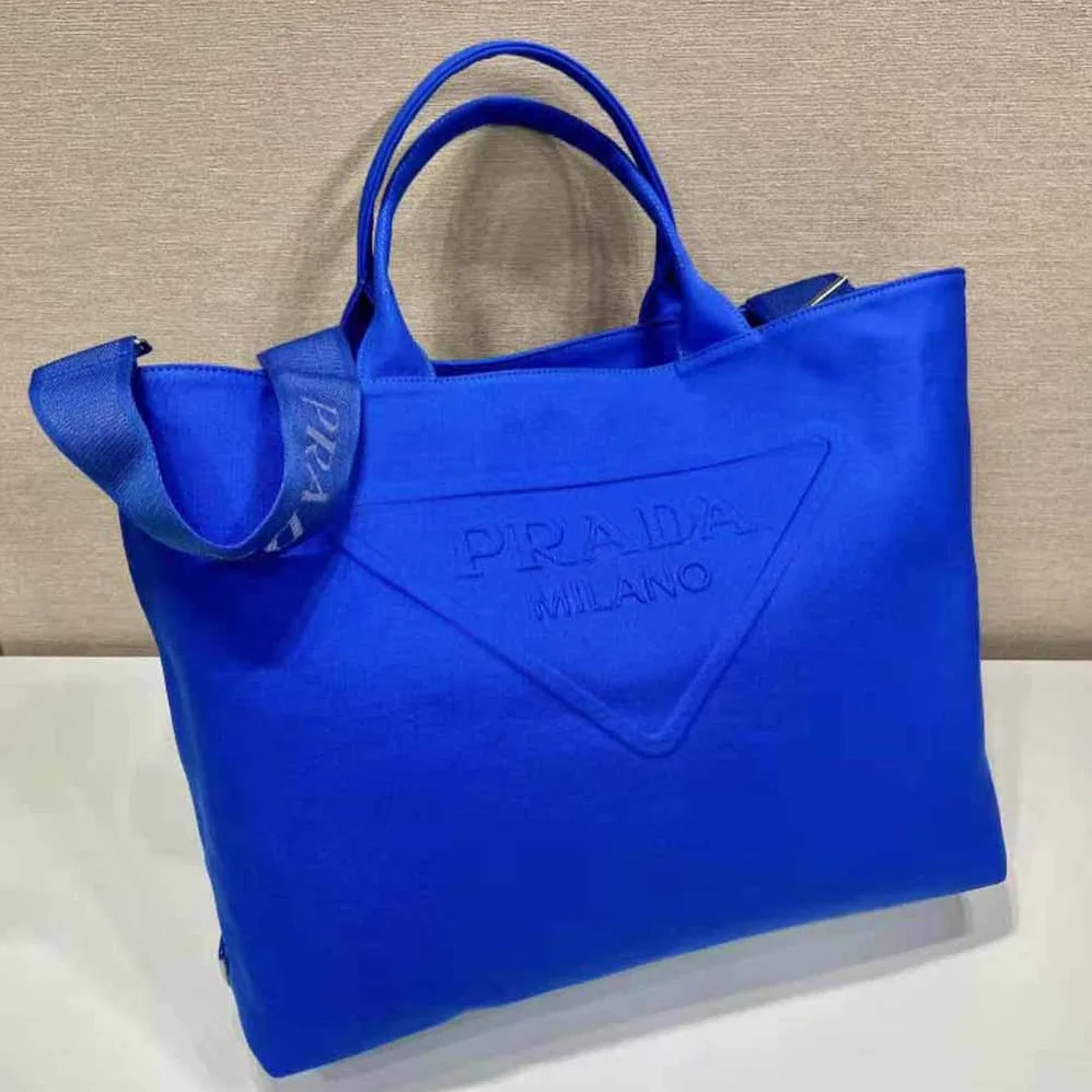 Prada Canvas Tote Bag with Contemporary Take on Classic Beach Designs for Women in Navy