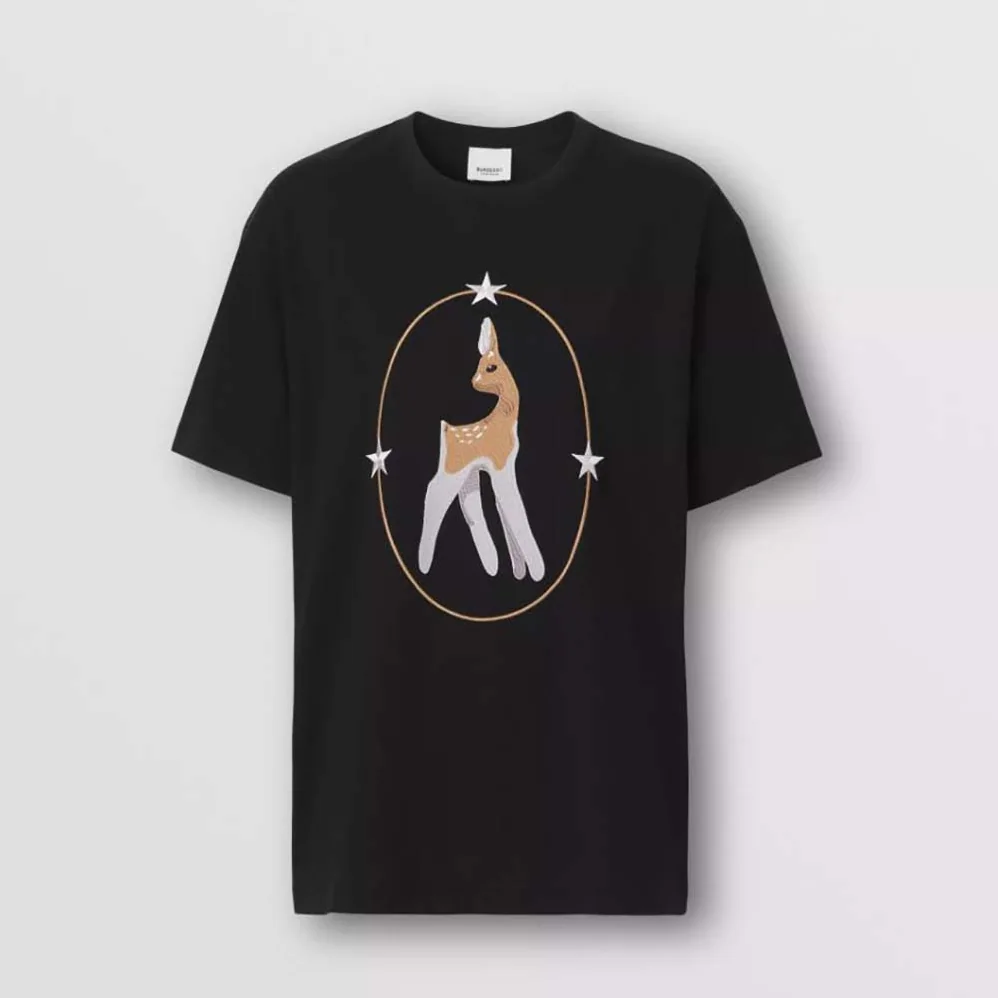 Burberry Deer Graphic Cotton Oversized T-shirt for Men in Black
