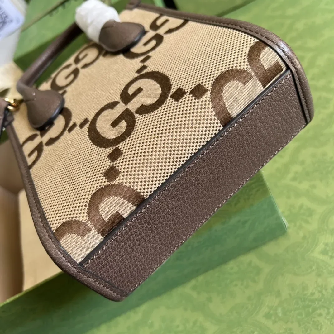 Gucci Jumbo GG Mini Tote Bag / Camel And Ebony Jumbo Canvas Gold Hardware Gucci Jumbo GG Mini Tote Bag / Camel And Ebony Jumbo Canvas Gold Hardware