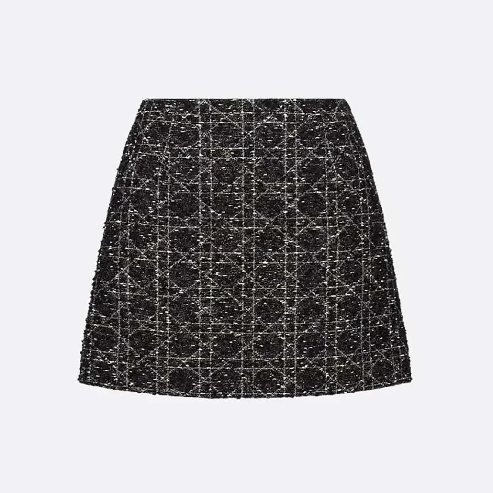 Dior Macrocannage Miniskirt Black and White Technical Cotton Tweed for Women Dior Macrocannage Miniskirt Black and White Technical Cotton Tweed for Women