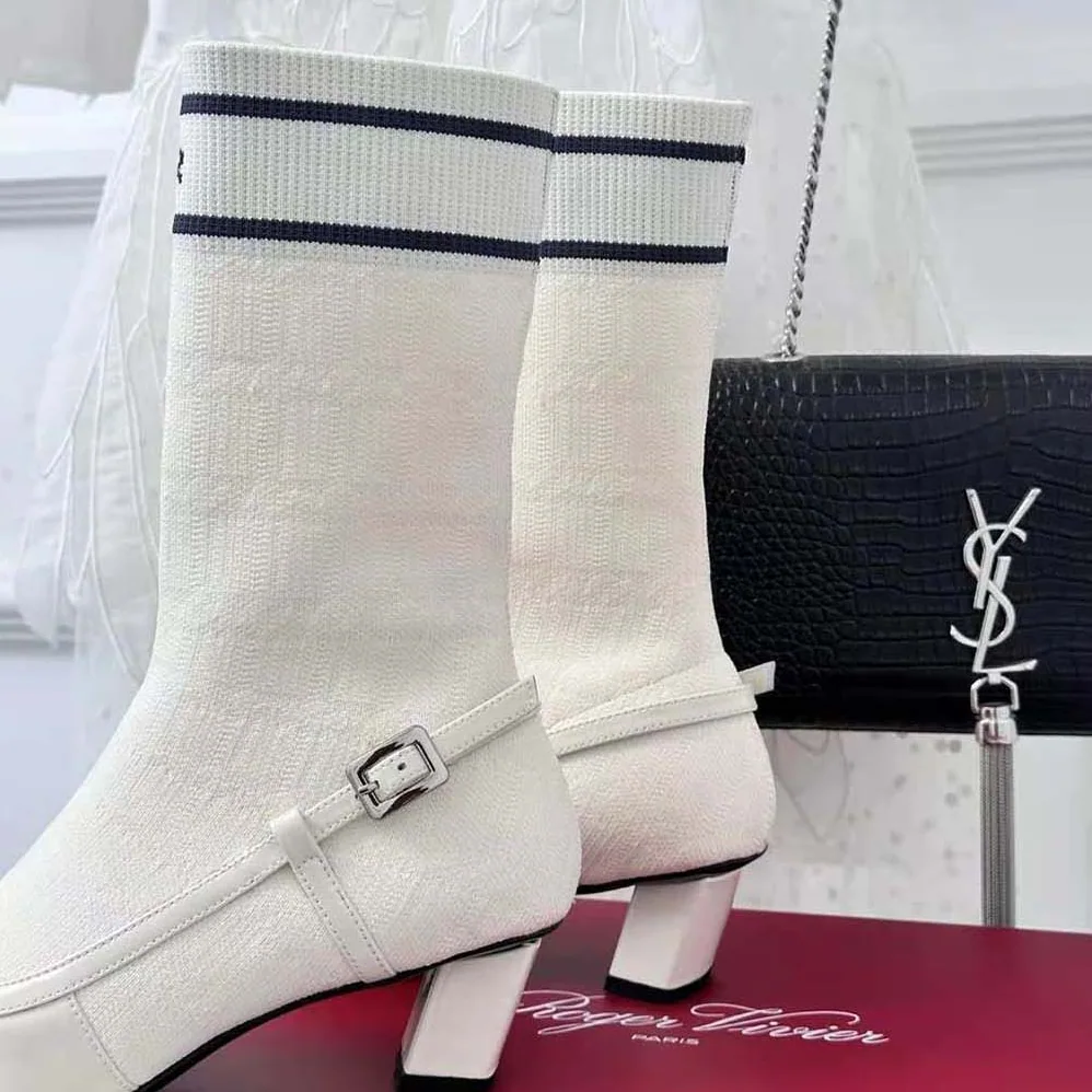Roger Vivier Belle Vivier Sock Lacquered Buckle Ankle Boots in Patent Leather for Women in White Roger Vivier Belle Vivier Sock Lacquered Buckle Ankle Boots in Patent Leather for Women in White