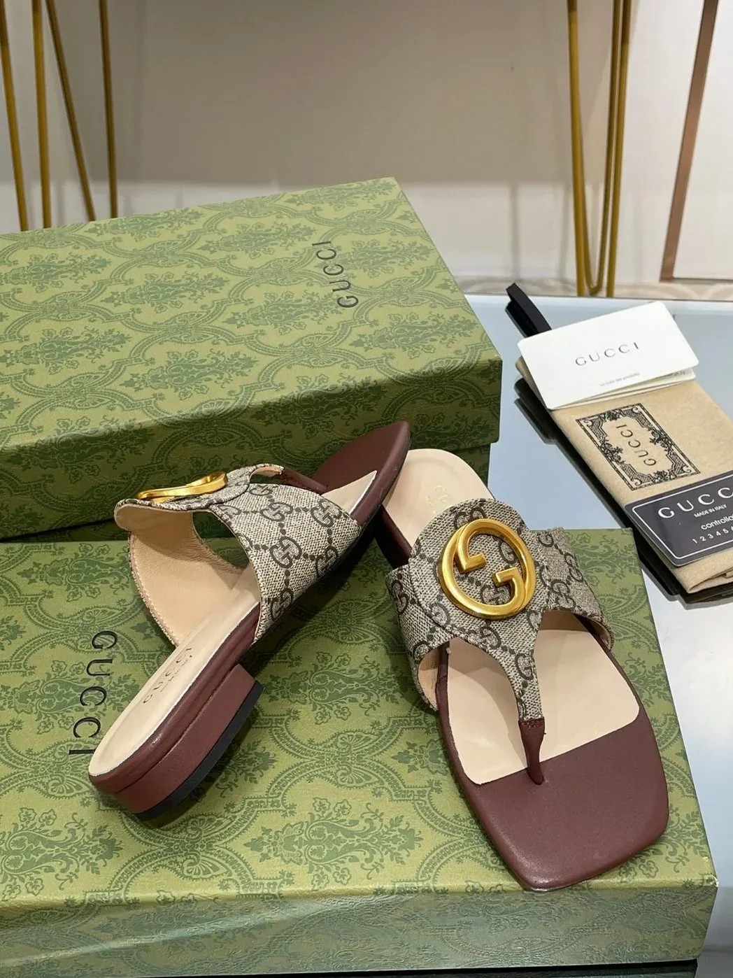 Gucci Blondie Thong Sandal In Monogram Brown Gucci Blondie Thong Sandal In Monogram Brown