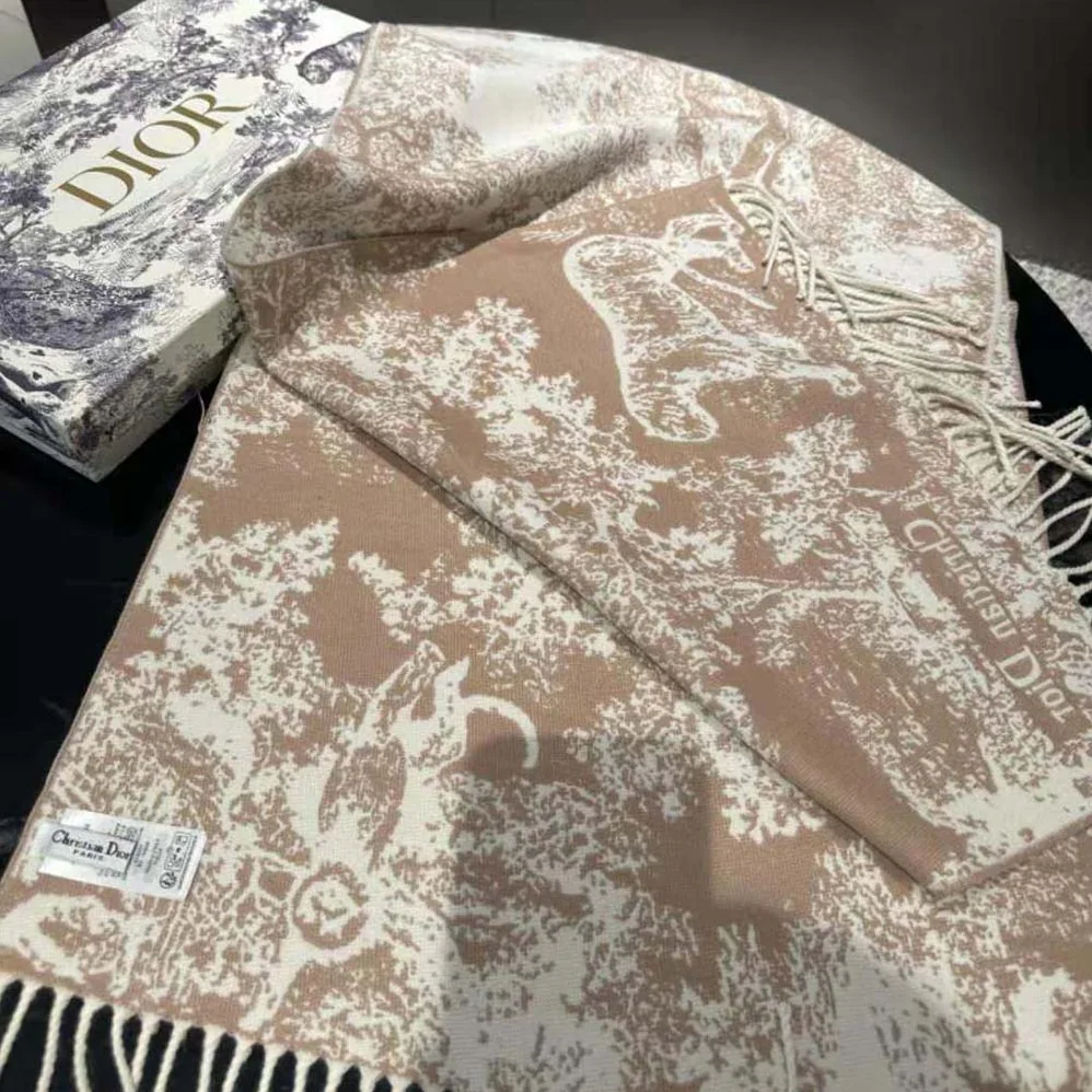 Dior Toile De Jouy Sauvage Scarf Rose Des Vents Cashmere and Wool for Women