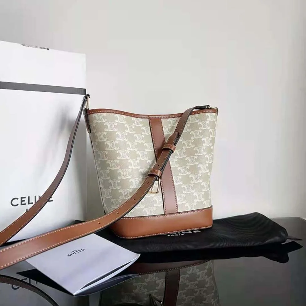 Celine Small Bucket Cuir Triomphe in Triomphe Canvas and Calfskin for Women