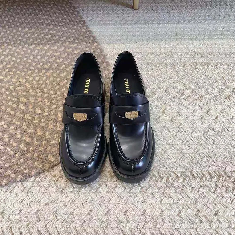 Miu Miu Leather Penny Loafers in 75mm Heel Height for Women in Black Miu Miu Leather Penny Loafers in 75mm Heel Height for Women in Black