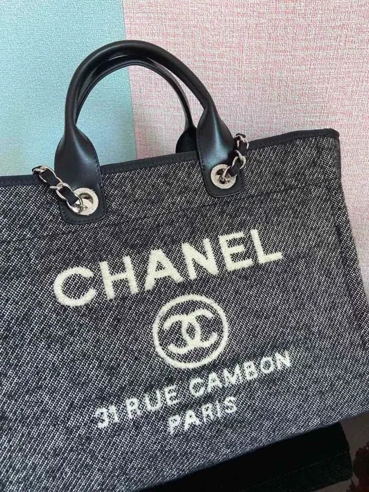 Chanel Shopping Large Tote Bag in Grey Silver Hardware