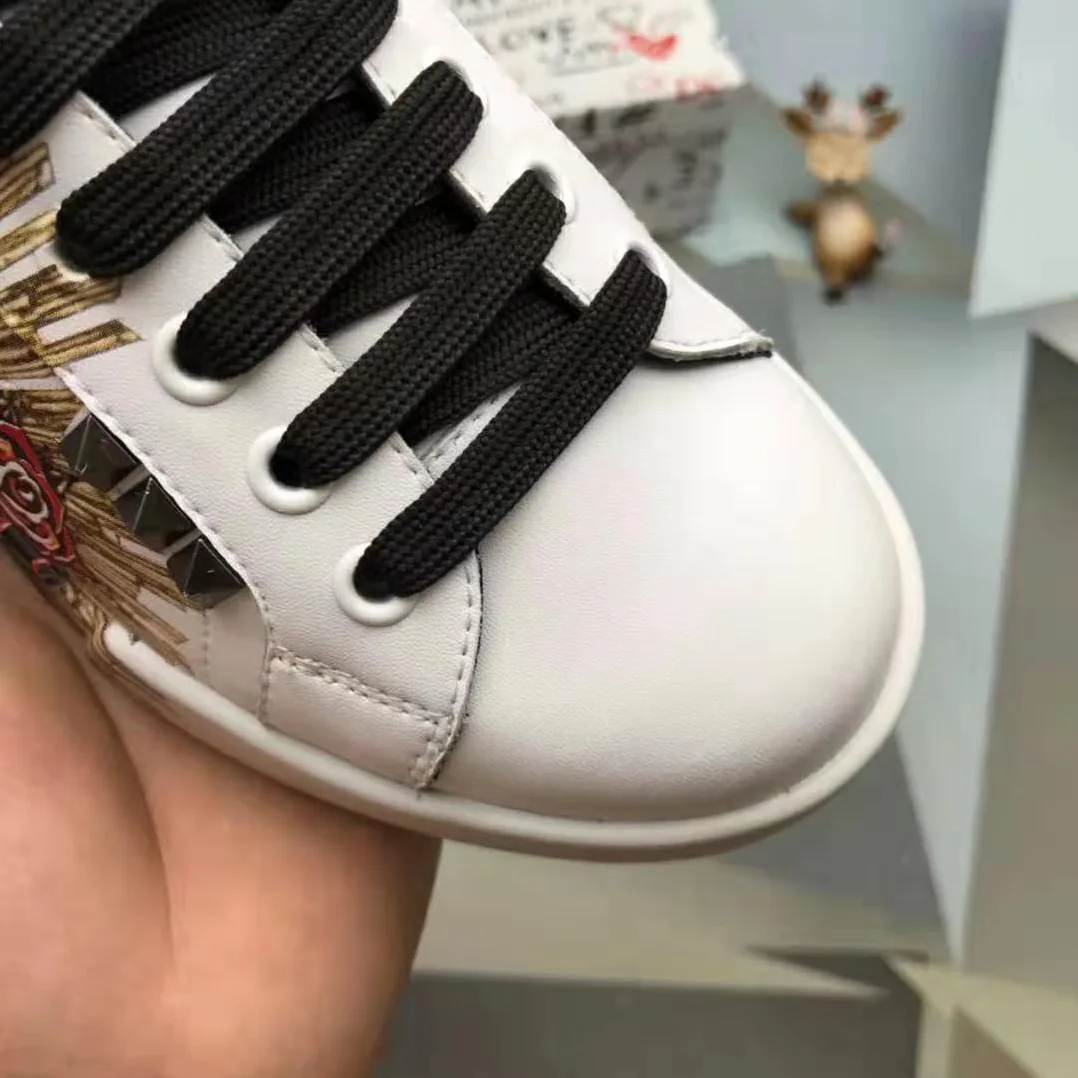 Dolce Gabbana D&G Printed Calfskin Portofino Sneakers in White for Men Dolce Gabbana D&G Printed Calfskin Portofino Sneakers in White for Men