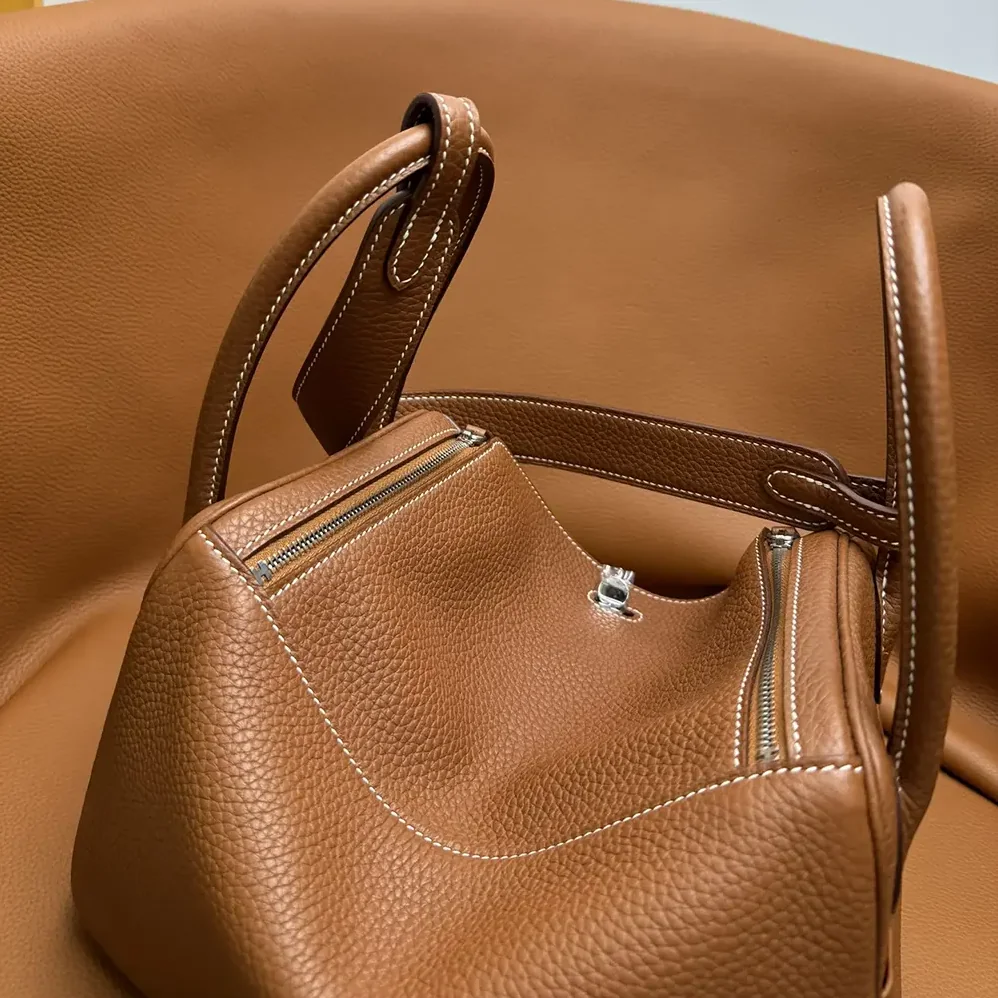 Hermes Lindy 30 in Clemence Leather for Women in Brown/Silver Hermes Lindy 30 in Clemence Leather for Women in Brown/Silver