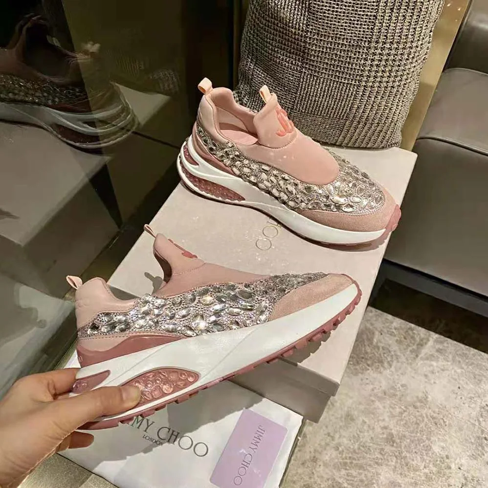 Jimmy Choo Memphis/F Ballet Pink Mix Neoprene and Leather Low Top Trainers for Women