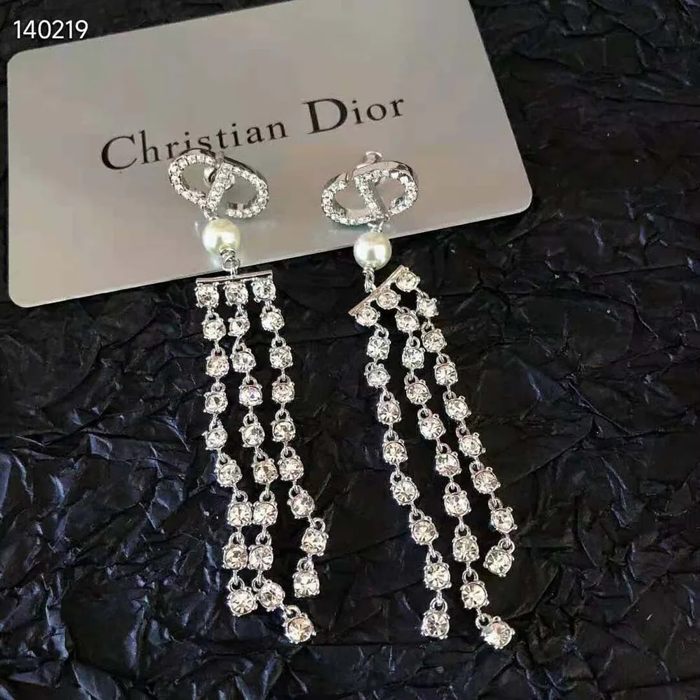 Dior 30 Montaigne Earrings Silver-Finish Metal with White Resin Pearls and Silver for Women in Tone Crystals