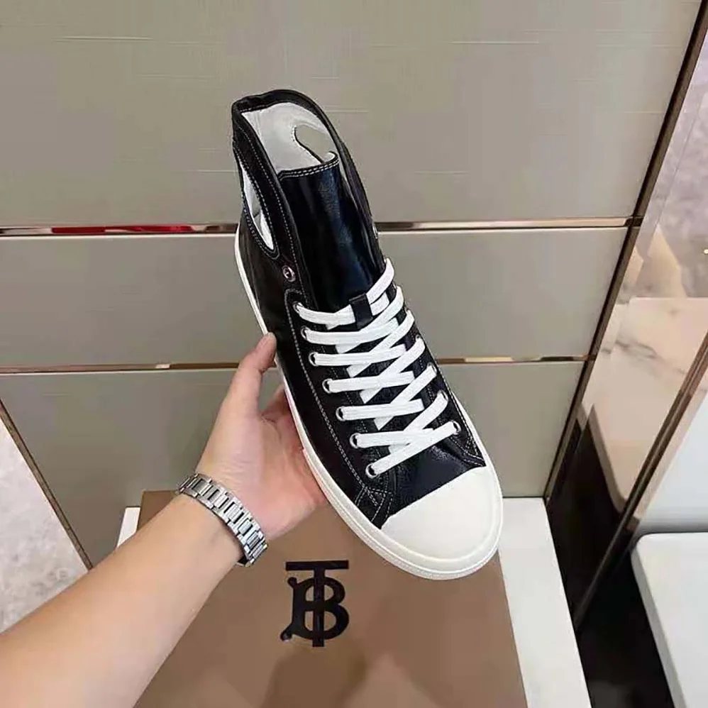 Burberry Porthole Detail Leather High-top Sneakers for Men in Black