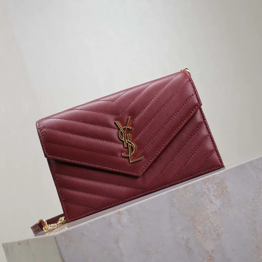 Saint Laurent YSL Cassandre Envelope Chain Wallet in Lambskin for Women