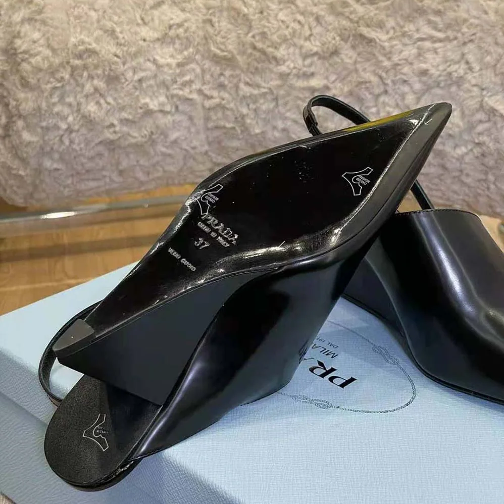 Prada Brushed Leather Slingback Pumps in 65mm Heel Height for Women in Black