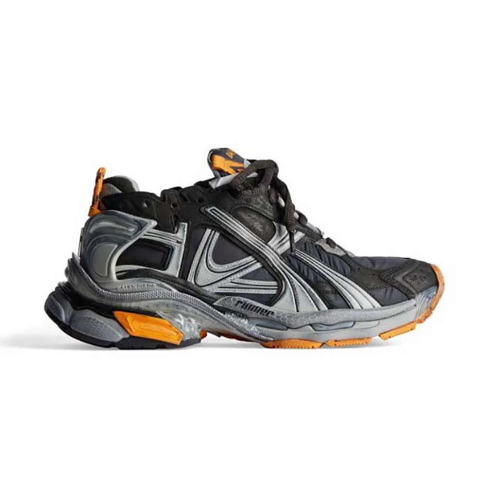 Balenciaga Runner Sneaker in Black/Grey/Neon Orange Nylon and Suede for Unisex in like Fabric Balenciaga Runner Sneaker in Black/Grey/Neon Orange Nylon and Suede for Unisex in like Fabric