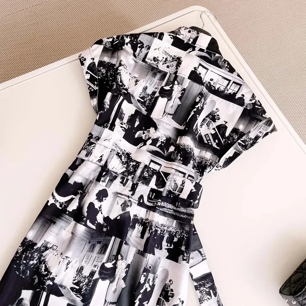 Dior Mid-Length Shirtdress Black and White Cotton and Silk Poplin for Women