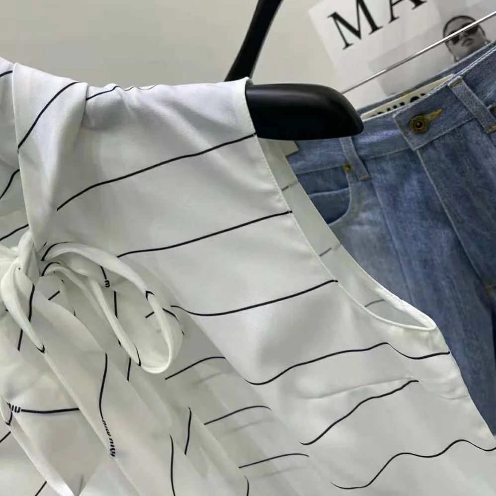 Miu Miu Striped Sablé Top MT1806_14H0_F0UB0 for Women Miu Miu Striped Sablé Top MT1806_14H0_F0UB0 for Women