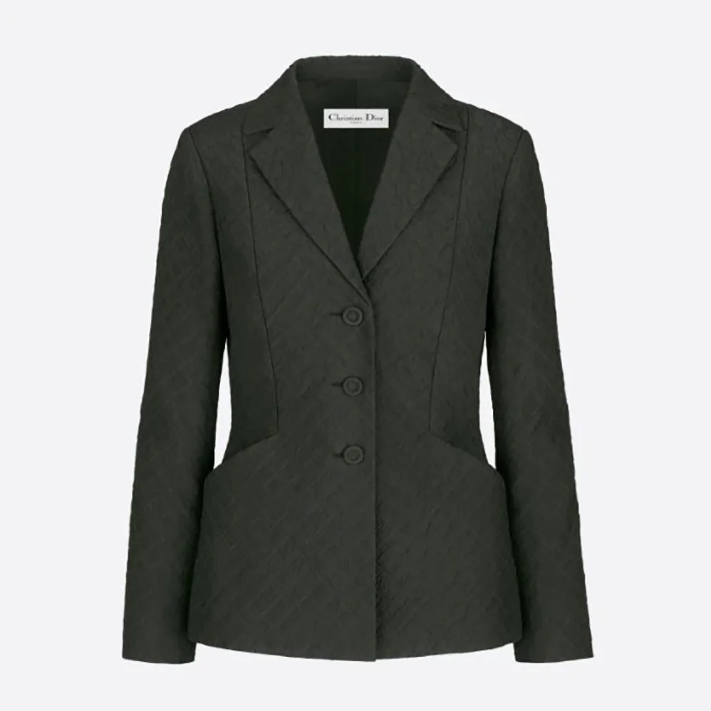 Dior Cloque-Effect Bar Jacket Black Matte Single for Women in Breasted Technical Fabric Dior Cloque-Effect Bar Jacket Black Matte Single for Women in Breasted Technical Fabric