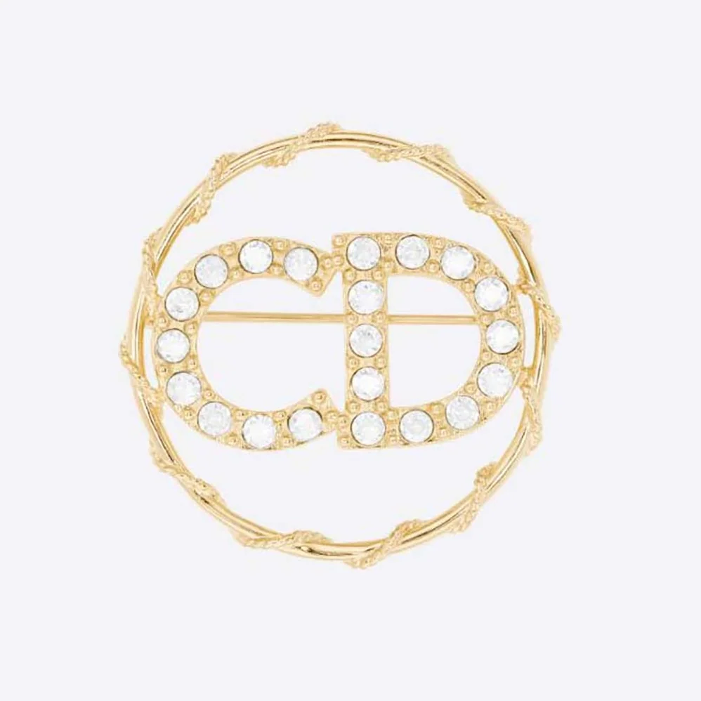 Dior Clair D Lune Brooch Gold-Finish Metal and White Crystals for Women