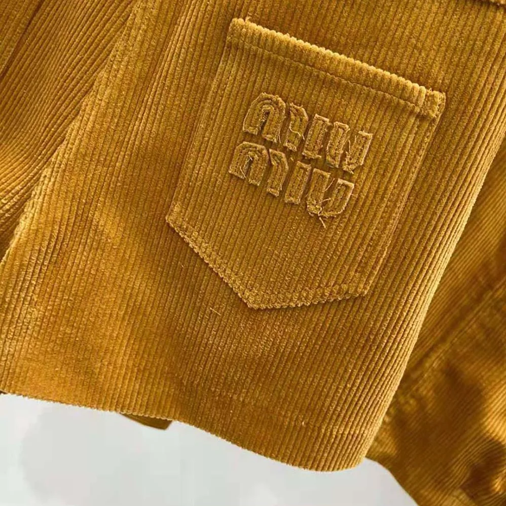 Miu Miu Corduroy Shorts with Embroidered Logo for Women in Brown