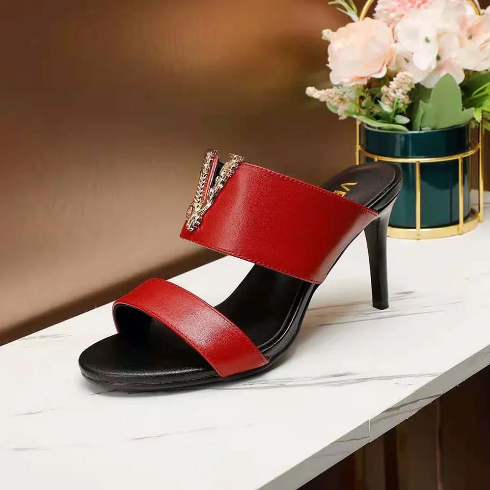 Versace Virtus Mules in Calf Leather for Women in Red
