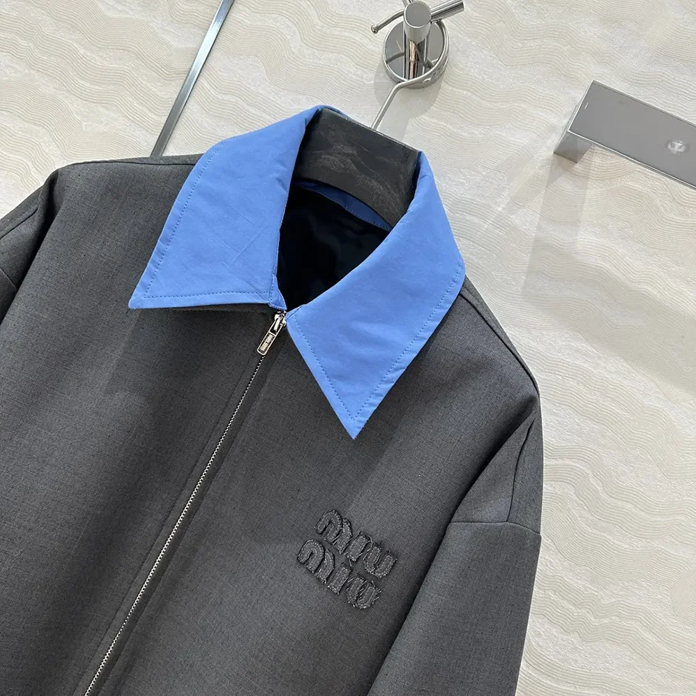 Miu Miu Gabardine Blouson Jacket with Poplin Collar for Women