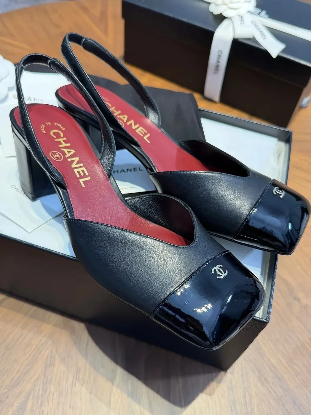 Chanel Slingbacks Black in Burgundy Chanel Slingbacks Black in Burgundy