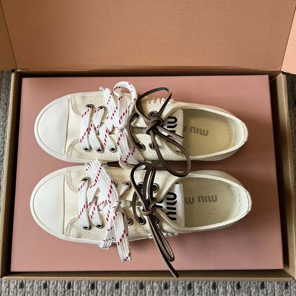 Miu Miu Washed Denim Sneakers for Women in White