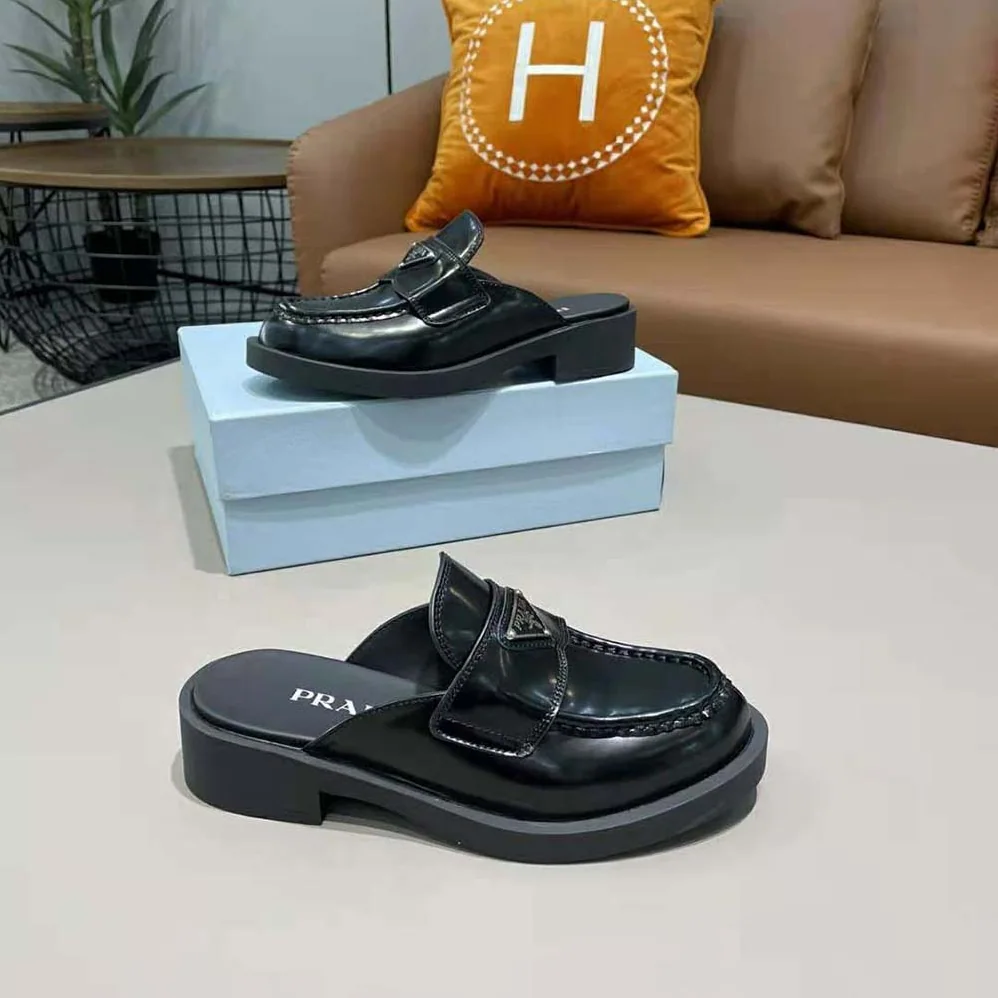 Prada Brushed Leather Mules in 40mm Heel for Women in Black Prada Brushed Leather Mules in 40mm Heel for Women in Black
