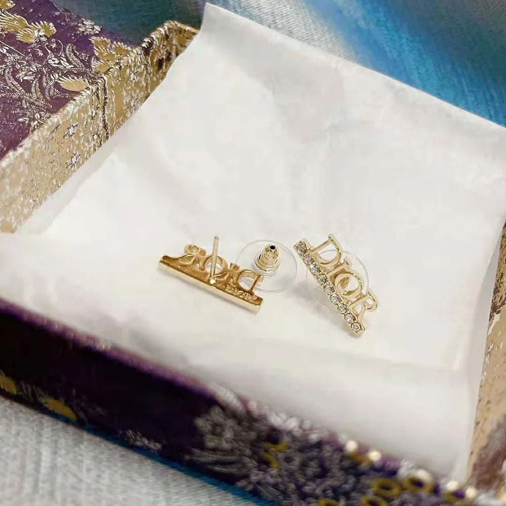 Dior Dio(r)evolution Stud Earrings Gold-Finish Metal and White Crystals for Women
