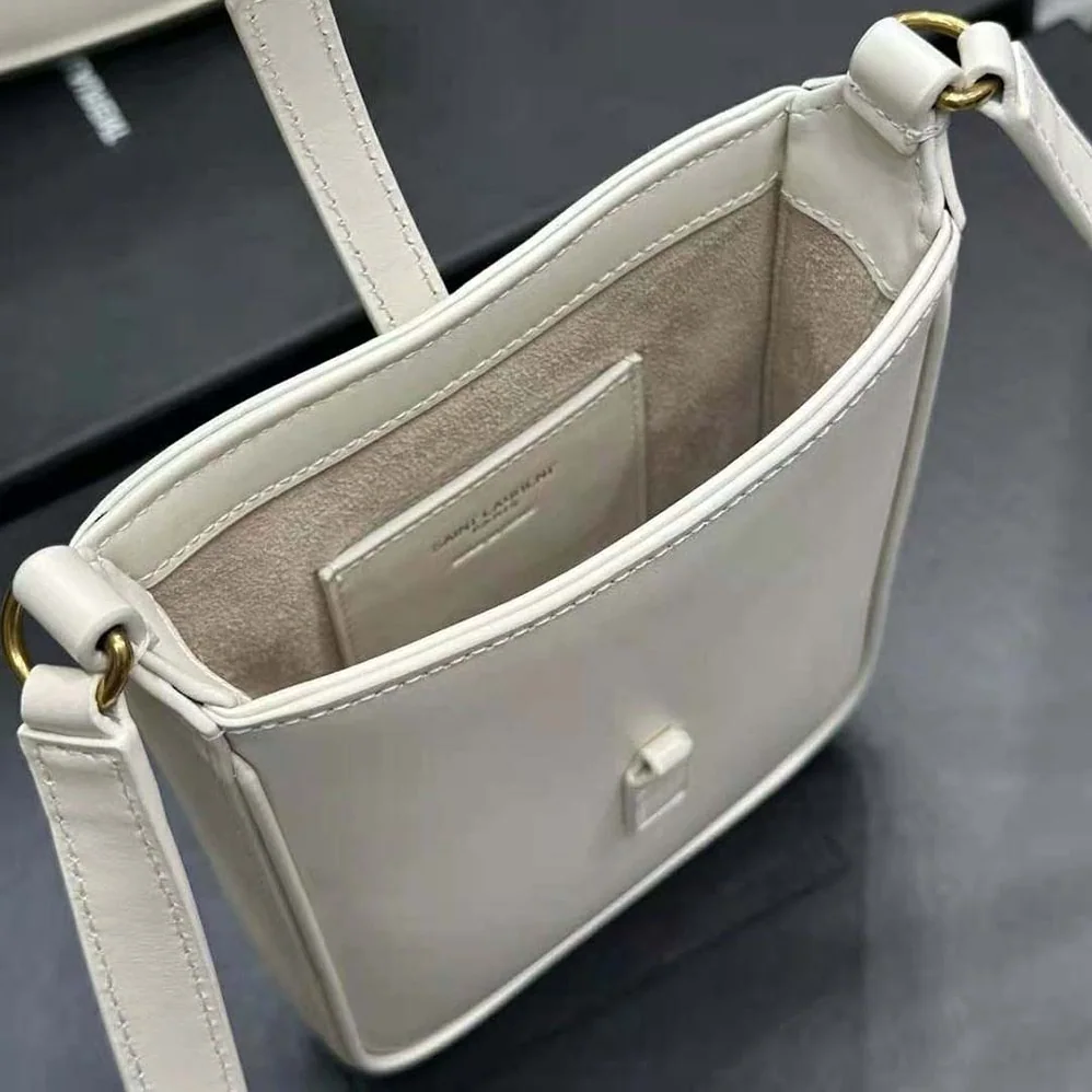 Saint Laurent YSL Le 5 à 7 Mini Vertical in Shiny Leather for Women in White Saint Laurent YSL Le 5 à 7 Mini Vertical in Shiny Leather for Women in White