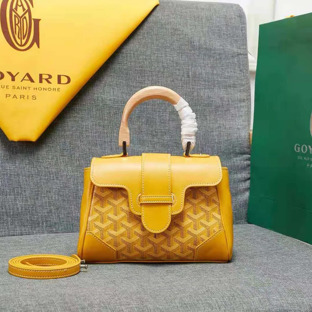 Goyard Sac Saïgon Souple Mini in Toile Goyardine & Chevroches Calfskin for Women in Yellow Goyard Sac Saïgon Souple Mini in Toile Goyardine & Chevroches Calfskin for Women in Yellow