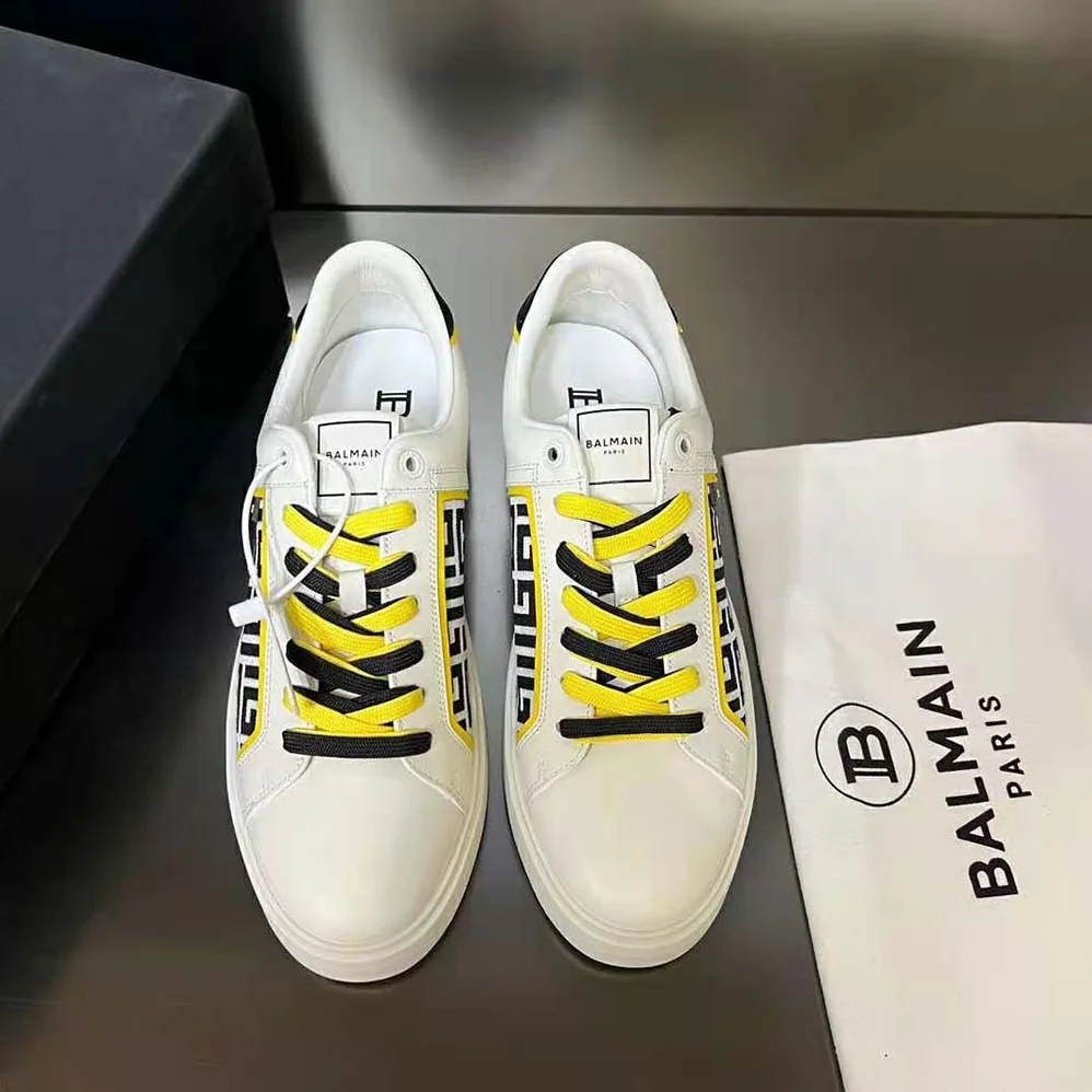 Balmain B-court Monogrammed Nylon and Leather Trainers for Unisex in White Balmain B-court Monogrammed Nylon and Leather Trainers for Unisex in White