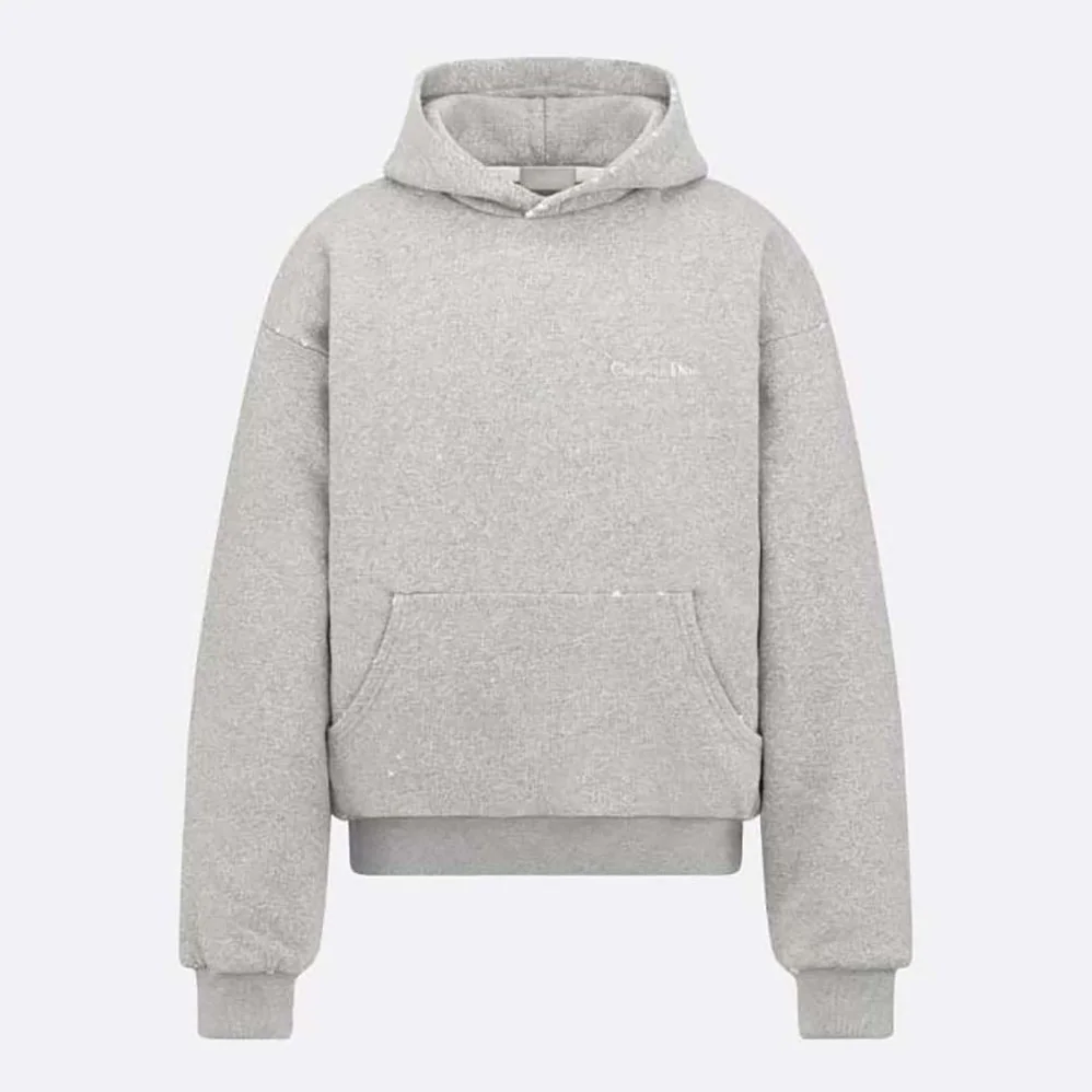 Dior Christian Dior Couture Hooded Sweatshirt Gray Cotton Fleece with Dévoré Effect for Men