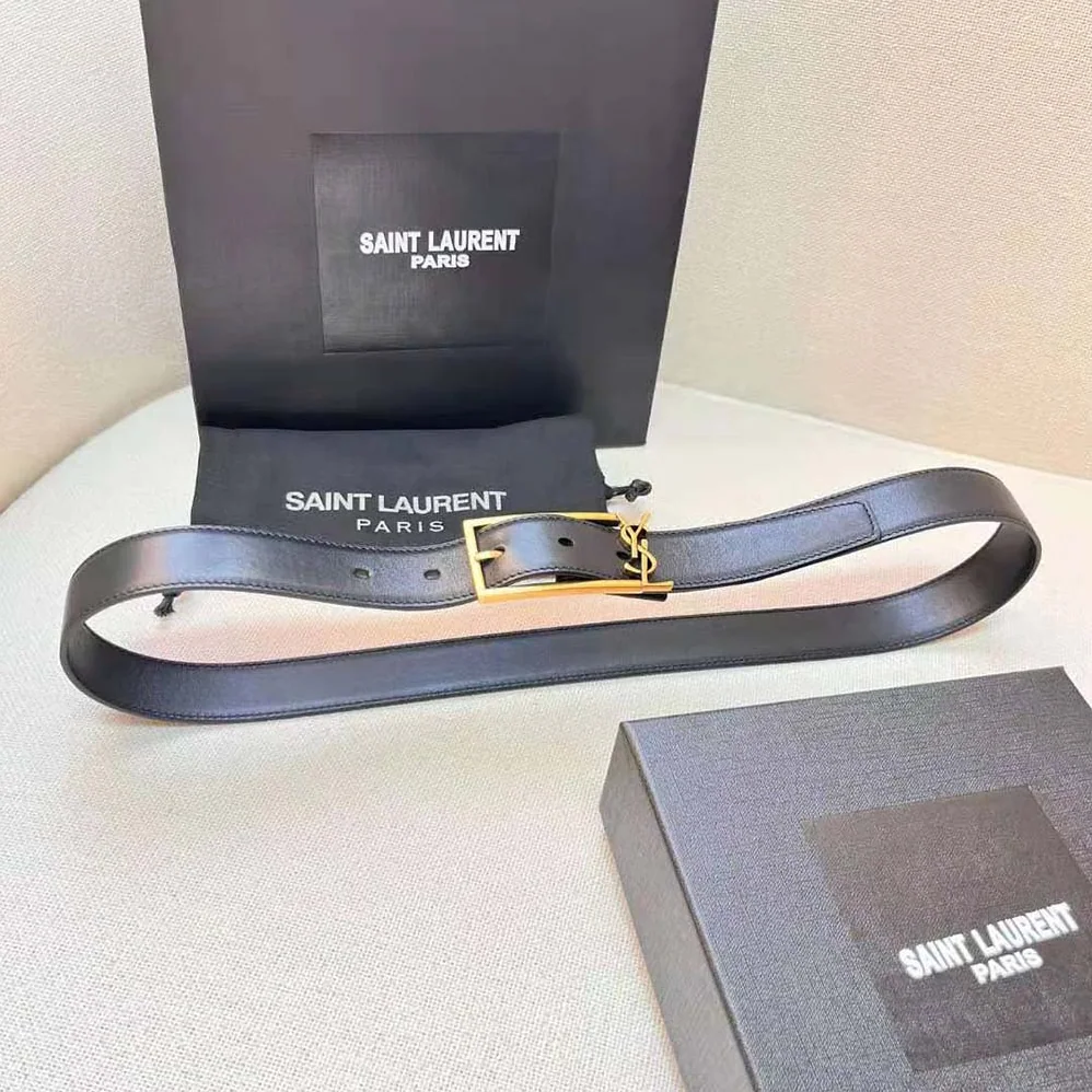 Saint Laurent YSL New Cassandre Buckle Belt in Smooth Leather for Women Saint Laurent YSL New Cassandre Buckle Belt in Smooth Leather for Women