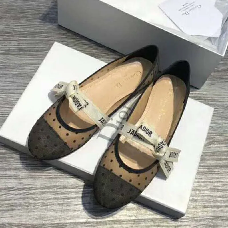 Dior Miss J'adior Dotted Swiss Tulle Ballet Pump for Women in Black