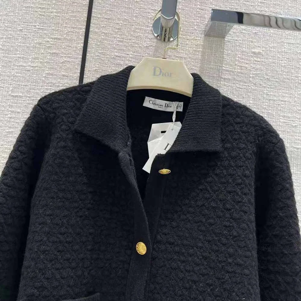 Dior Cropped Jacket Black Wool Knit for Women