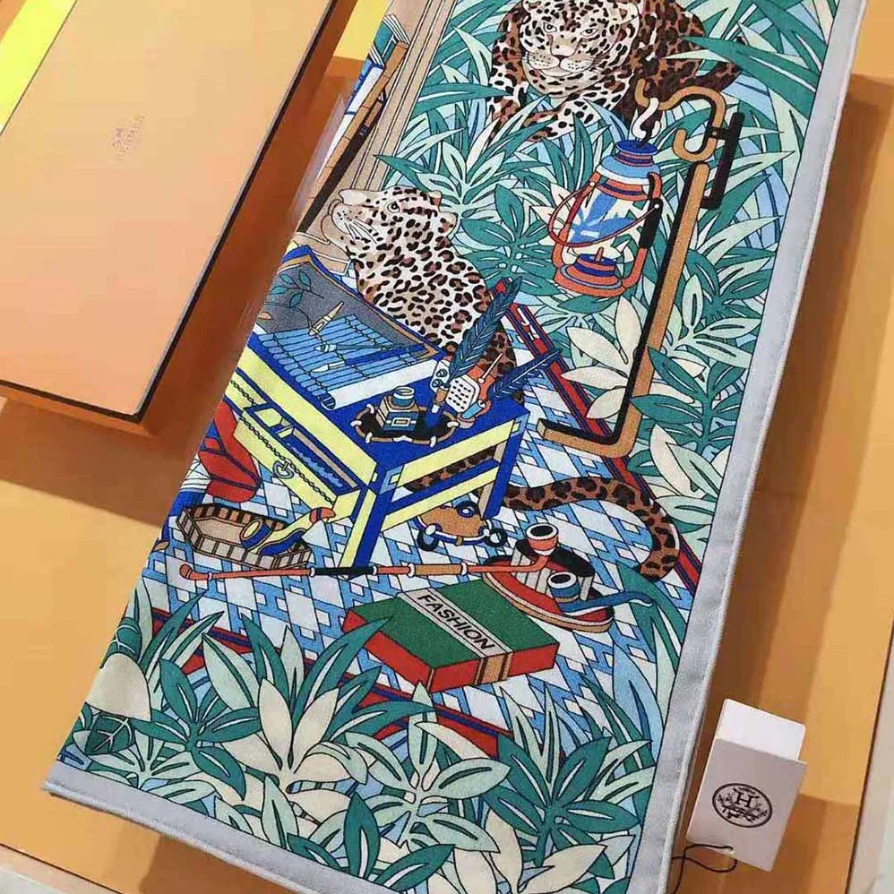 Hermes Les 12 Leopards Shawl 140 for Women in Beige Hermes Les 12 Leopards Shawl 140 for Women in Beige