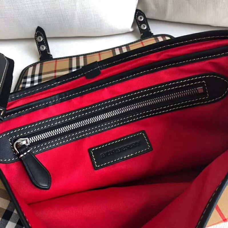 Burberry Large Leather Trim Vintage Check Messenger Bag for Men