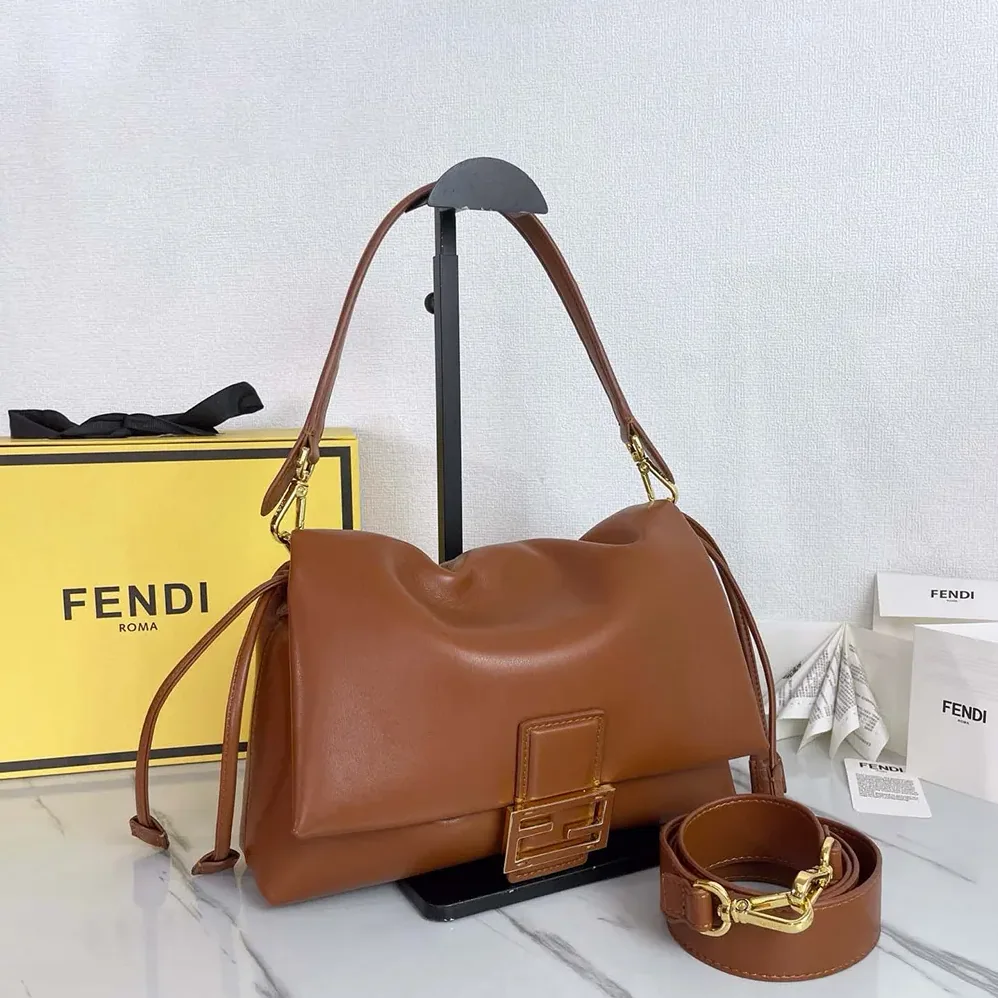 Fendi Mamma Baguette Medium Sienna Brown Nappa Leather Bag for Women