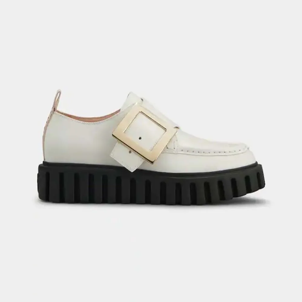 Roger Vivier Viv' Go-Thick Metal Buckle Loafers in Patent Leather for Women in White Roger Vivier Viv' Go-Thick Metal Buckle Loafers in Patent Leather for Women in White