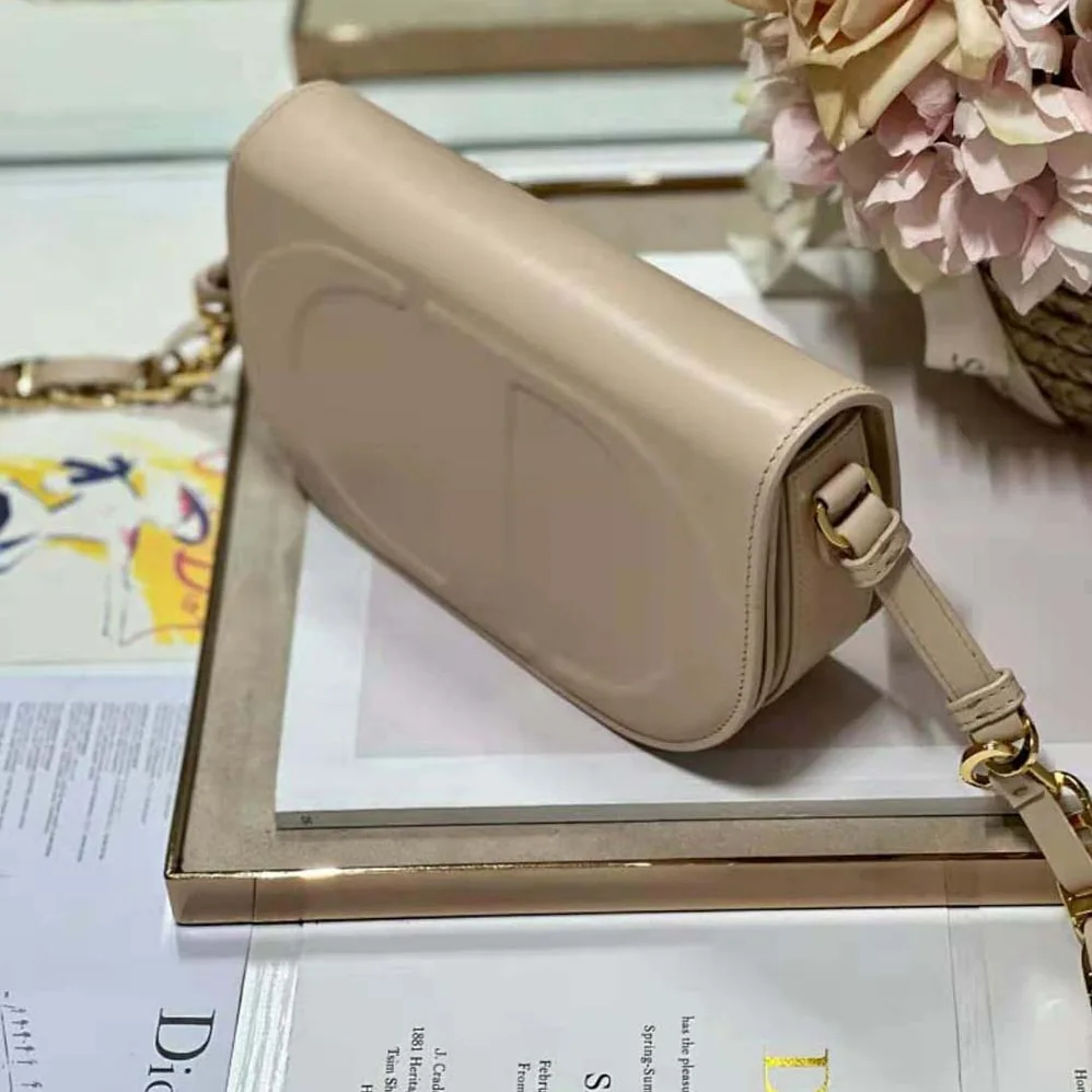 Dior CD Signature Bag with Strap Caramel Beige CD for Women in Embossed Box Calfskin Dior CD Signature Bag with Strap Caramel Beige CD for Women in Embossed Box Calfskin
