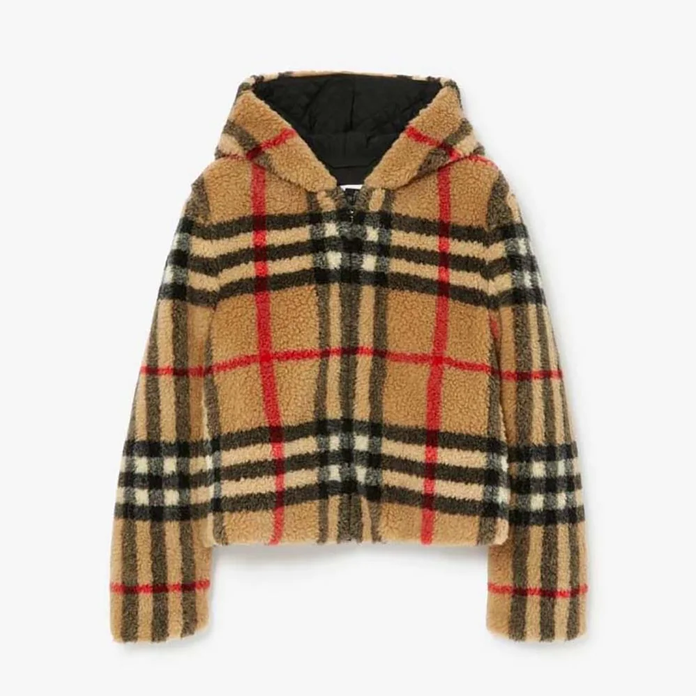 Burberry Check Fleece Hooded Jacket for Men