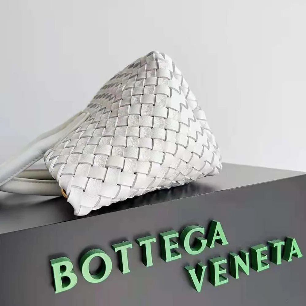 Bottega Veneta Mini Cabat Intreccio Leather Tote Bag with Detachable Strap for Women in White