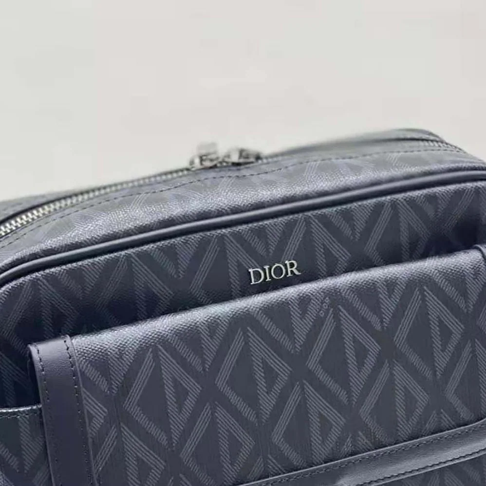 Dior Hit the Road Messenger Pouch Black CD Diamond Canvas and Smooth Calfskin for Men